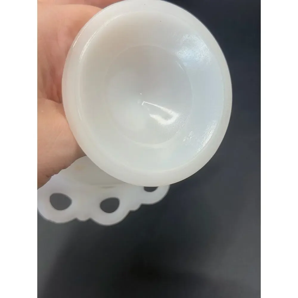 Vintage Anchor Hocking Old Colony Milk Glass Lace Edge Pedestal Compote Dish